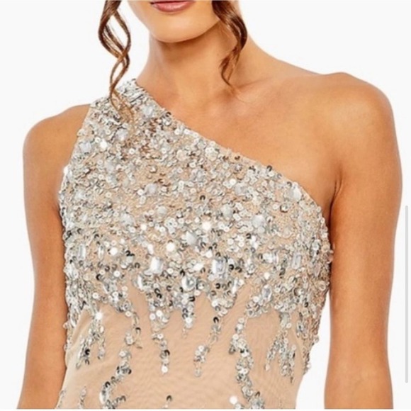 Mac Duggal 10977 Beaded Sheer Waist Cocktail Dress Sleeveless Nude Size 4 NWT - Picture 4 of 13